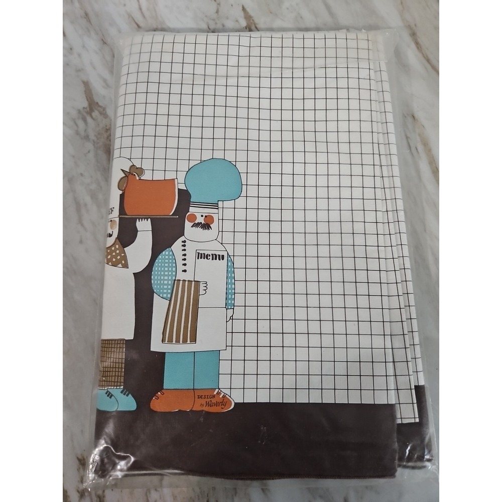 Vtg Sunweave Linen Corp‎ "Le Chef" #4187 Flannelback Tablecloth In/outdoor 52x70